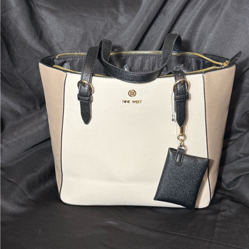 Nine West Cream and Black Structured Tote
